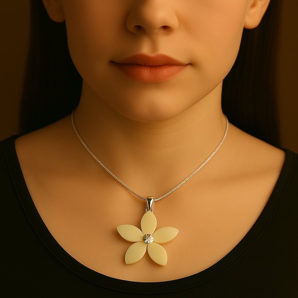 Croft & Barrow Silver Necklace - Beige Flower Crystal – Elegant Women’s Jewelry